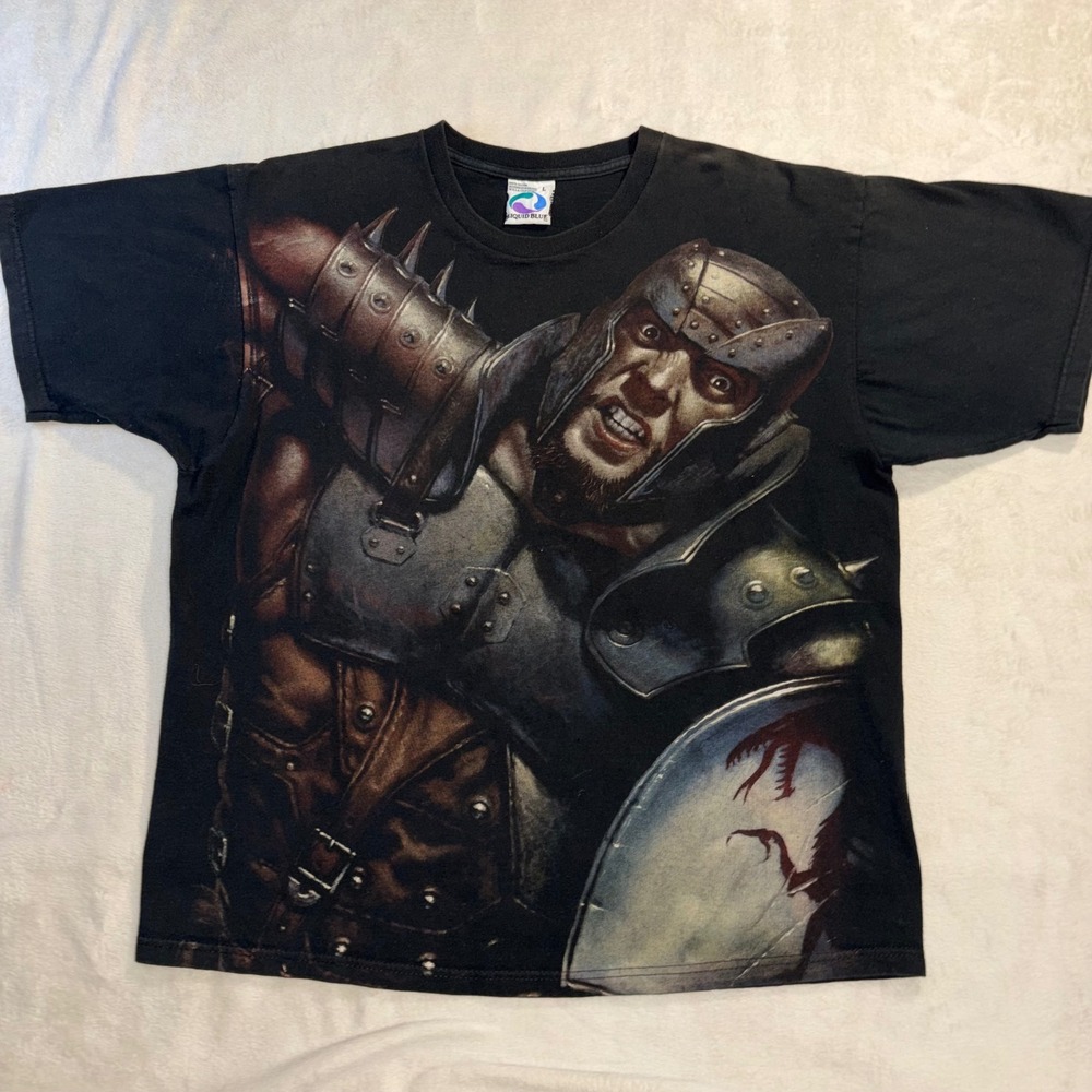 Vintage Liquid Blue Dungeons & Dragons T-Shirt Men Large Black Y2K 2000s Warrior